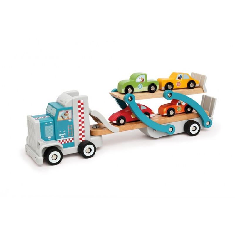 Camion semi-remorque avec 4 voitures en bois -Scratch