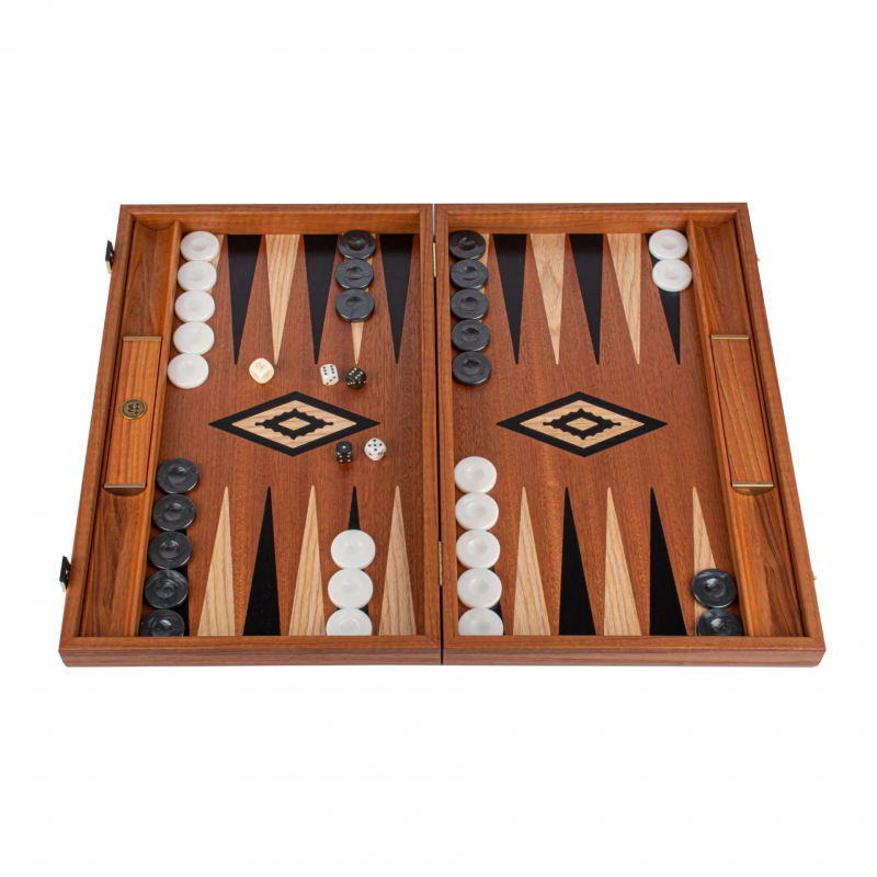 Coffret Backgammon en bois d'acajou 30 cm - Manopoulos