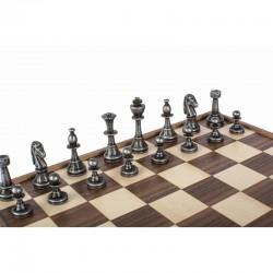 Echiquier en noyer 27 cm avec pièces en métal - Manopoulos