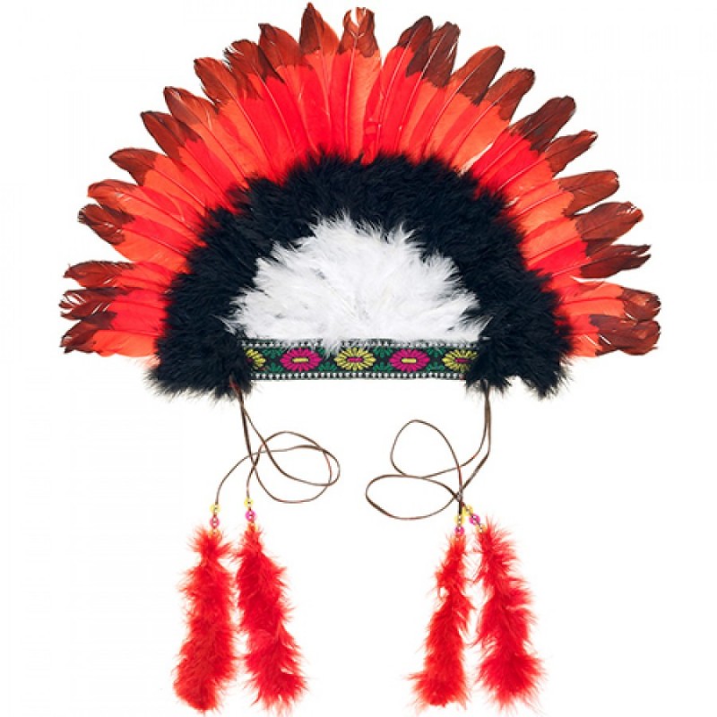 Déguisement Coiffe d'indien rouge et noire - Souza