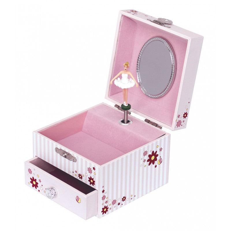 Boite à Musique Cube Phosphorescent Ballerine - Rayé Rose - Trousselier