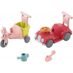 Lot 3 figurines Sylvanian avec tricycle et mini voiture bébés - Sylvanian Families