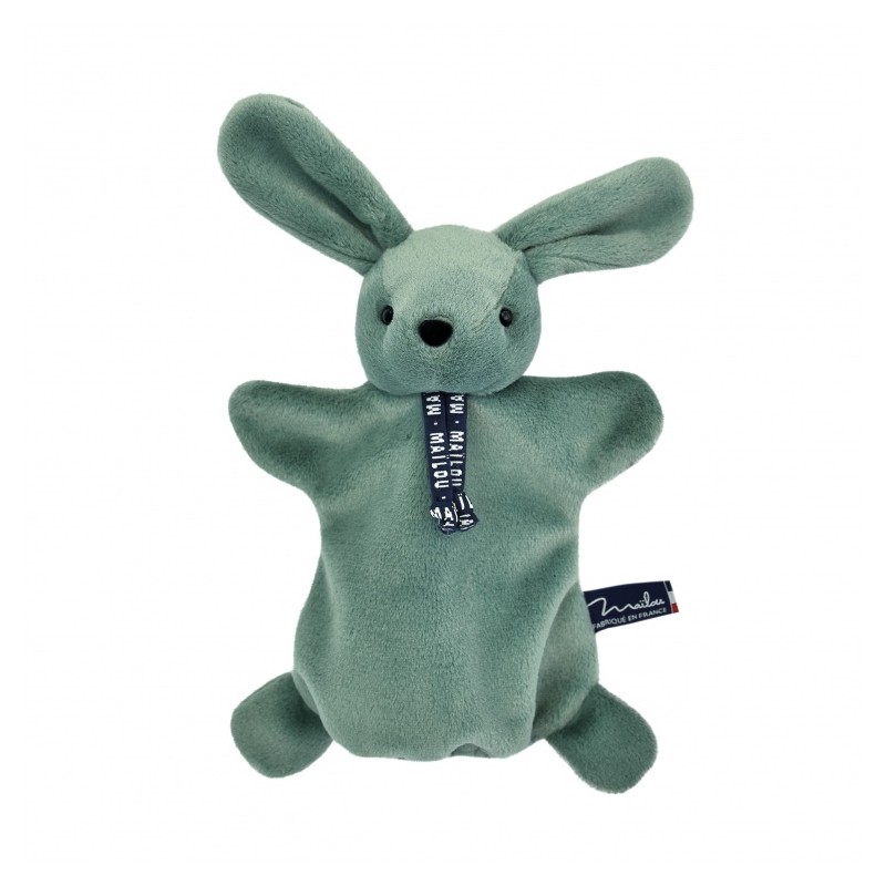 Doudou Marionnette lapin dorlotin vert sauge 25 cm - Maïlou