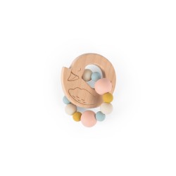 Hochet anneau de dentition bois et silicone Cygne - Moulin Roty