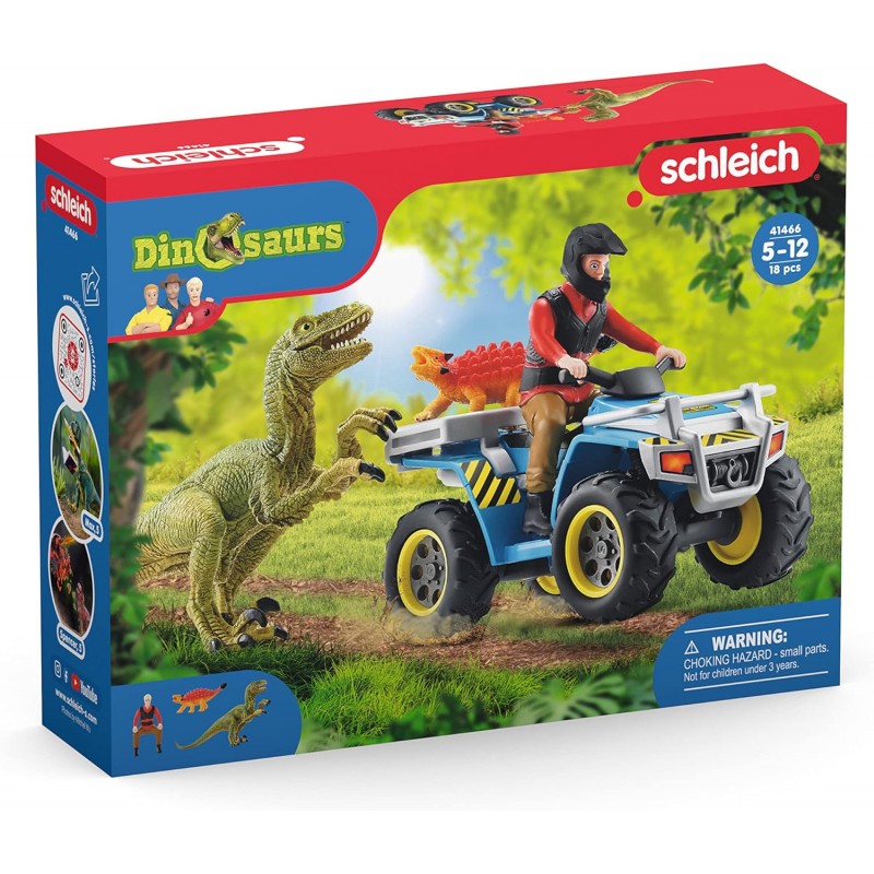 Fuite sur quad face au vélociraptor - Schleich
