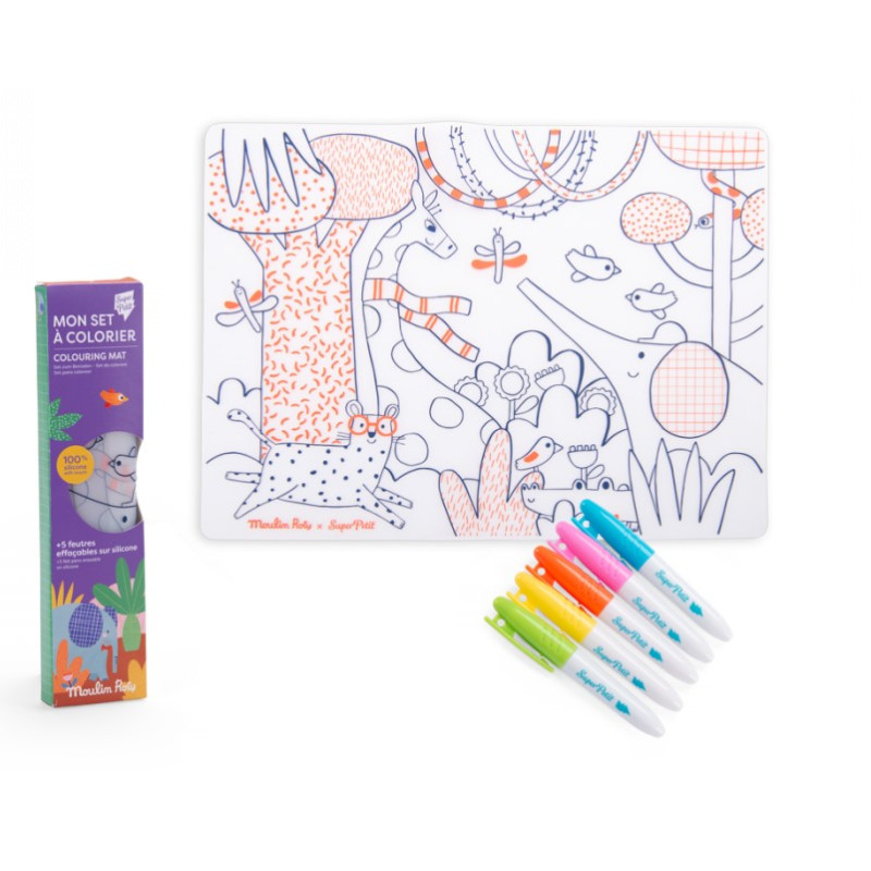Set de table en silicone à colorier et 5 feutres - Les Toupitis - Moulin Roty