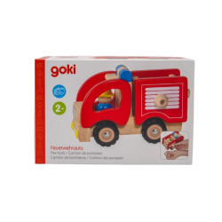 Camion de pompiers en bois + figurine - Goki