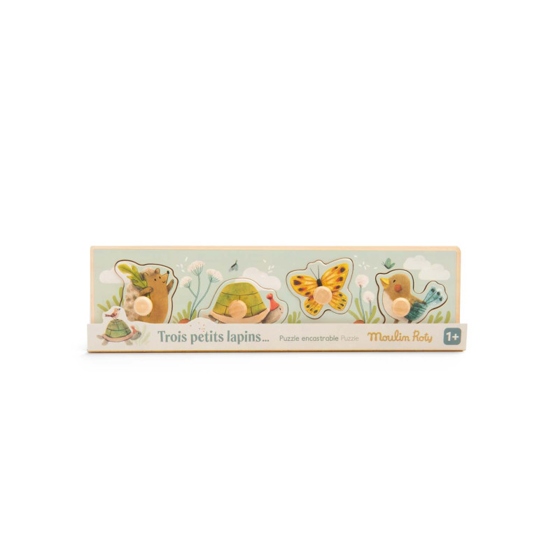 Puzzle encastrable 4 animaux Trois petits lapins - Moulin Roty