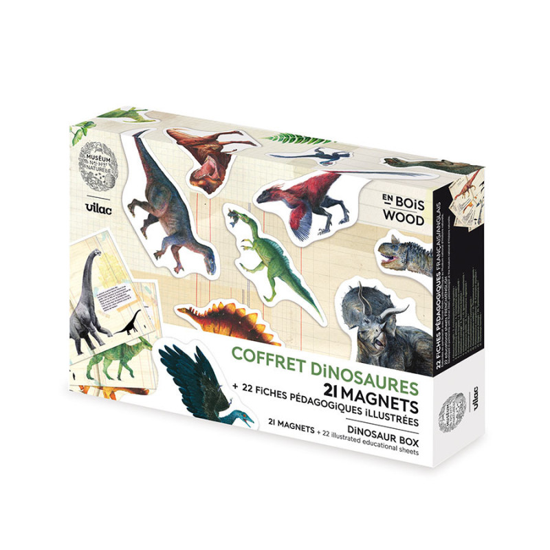 Set de 21 magnets dinosaures + fiches pédagogiques - Vilac