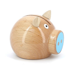 Tirelire cochon bois naturel-bleu - Vilac