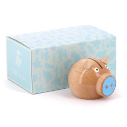 Tirelire cochon bois naturel-bleu - Vilac