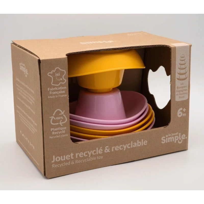 6 Barques gigognes jaune et rose - Simple.