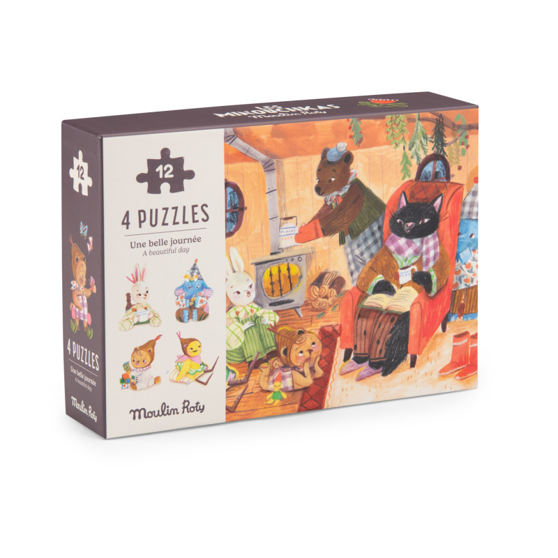4 puzzles 12 pièces - Une belle journée Les Minouchkas - Moulin Roty