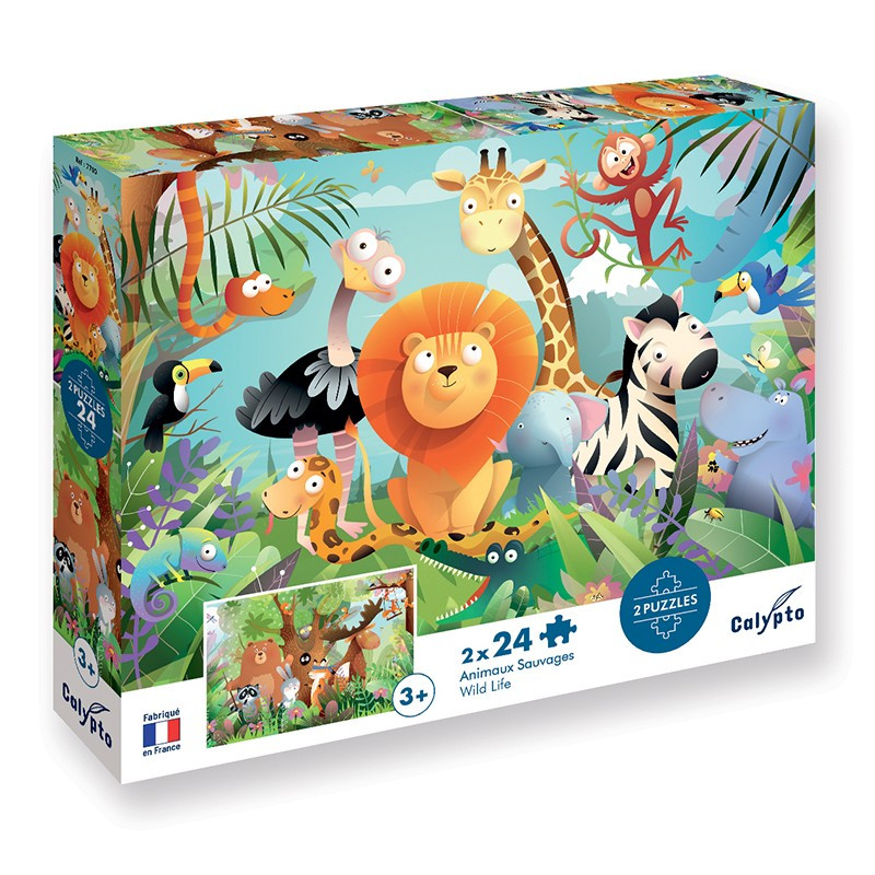 2 Puzzles 24 pièces Animaux Sauvages - Sentosphère