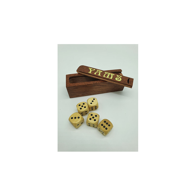 Boîte en bois à tirette - Yams avec 5 dés buis - Jeux Chavet