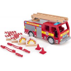 Camion de pompier en bois avec accessoires - Tidlo
