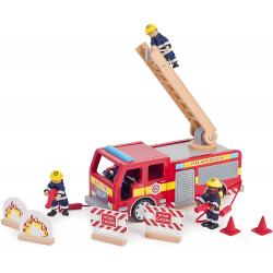 Camion de pompier en bois avec accessoires - Tidlo