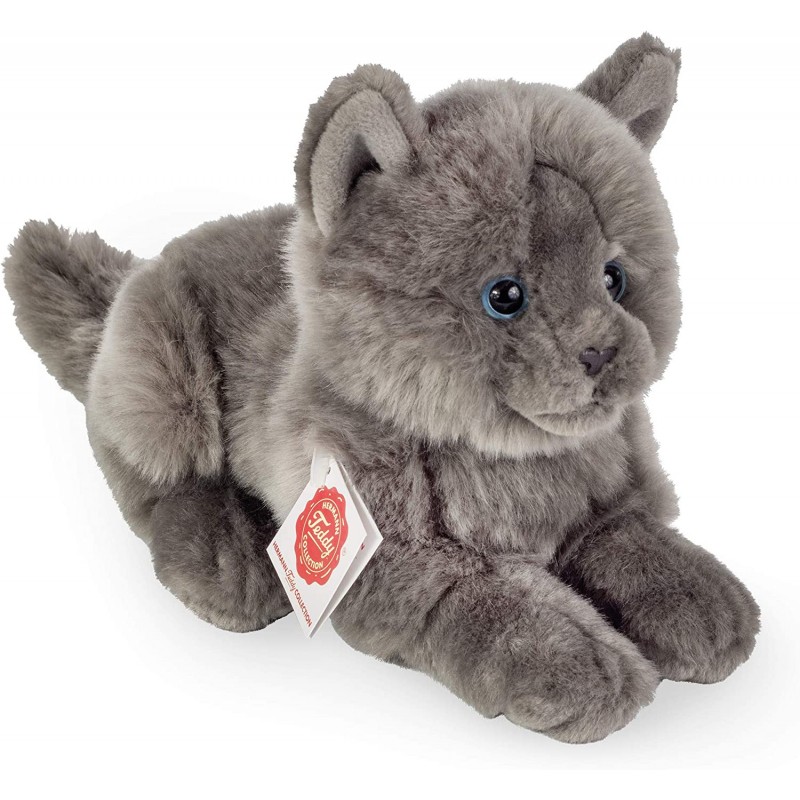 Peluche Chat Chartreux allongé 20 cm - Hermann Teddy